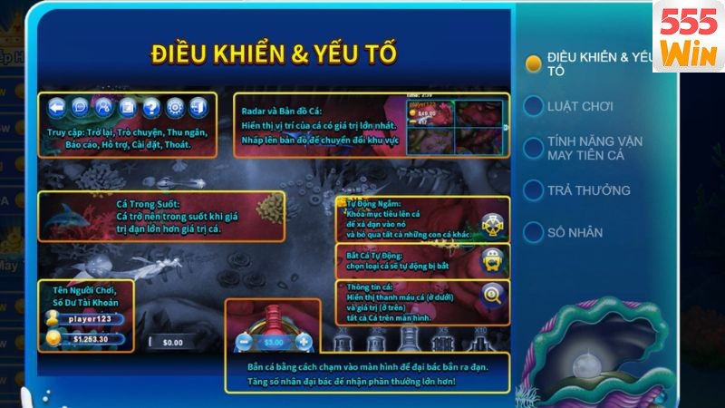 Những chức năng có sẵn trong game Bắn cá Fish Catch